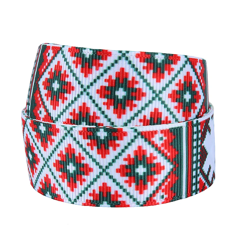 75mm Green Aztec Christmas printed grosgrain ribbon