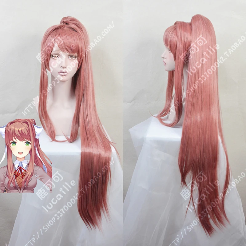 

Высококачественный литературный клуб Doki Doki! Парики Monika DDLC 95 см, длинные термостойкие синтетические волосы Perucas, парик для косплея + шапочка для парика
