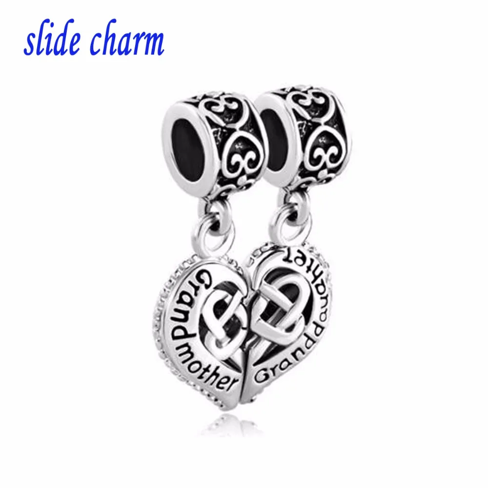 Slide Charm Free Shipping  Children Gift Grandmother and Granddaughter Pendant Amulet Charm Beads Fit Pandora Bracelet