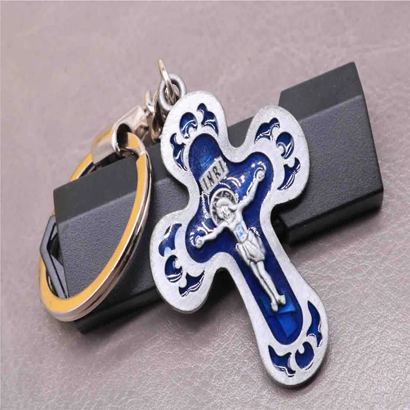 Religious Orthodox Church Jesus Cross. Christian Cross Keychain Jewelry, Orthodox Cross Alloy Keychain Pendant Bracket