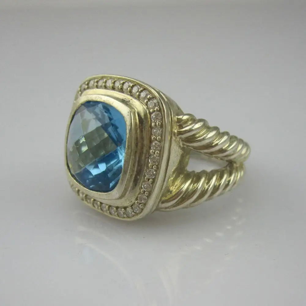 Solid Sterling Silver Jewelry 11mm Blue Topaz Ring Design Jewelry Amethyst Black Onyx Smoky Quartz Citrine Garnet Women Ring