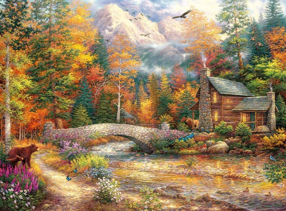 

Nature Wooden house valley scenery art Needlework 14CT Canvas Unprinted Handmade Embroidery Cross Stitch Kits DIY Home Decor