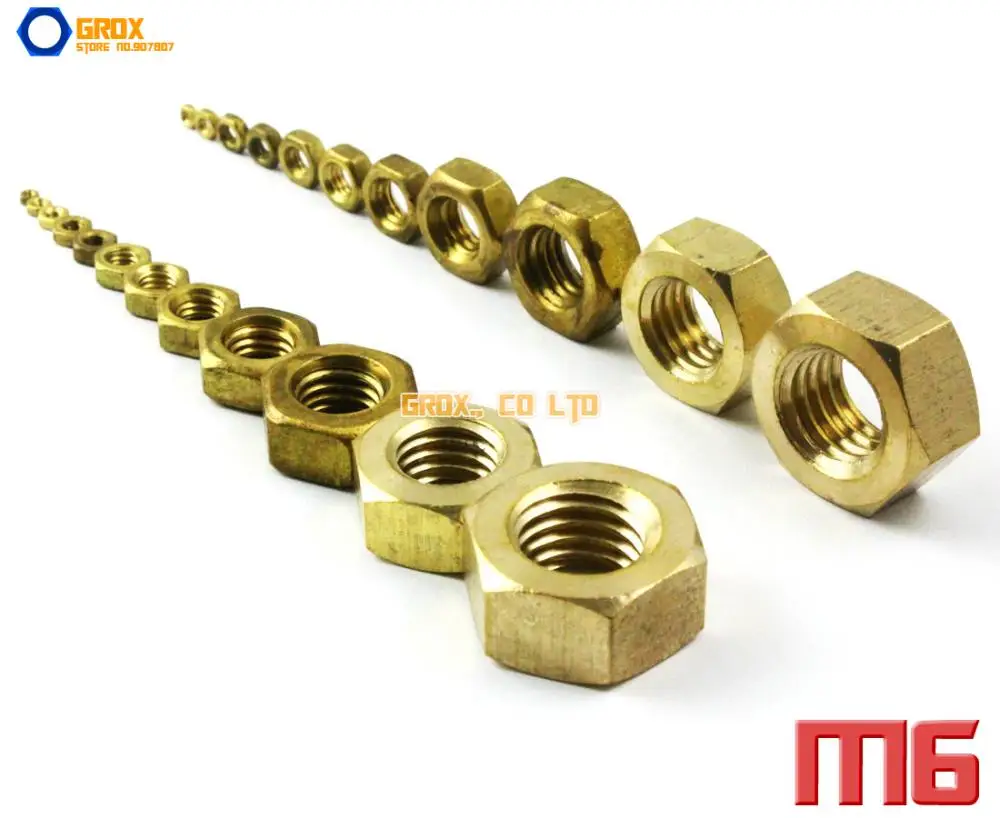 

100 Pieces M6 Brass Metric Thread Hexagon Nut