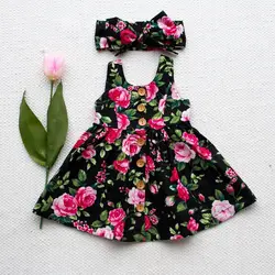 Cute Printed Floral Summer Dress Baby Girl Clothes sleeveless Button Flower Dresses Birthday Princess Sundress Clothing