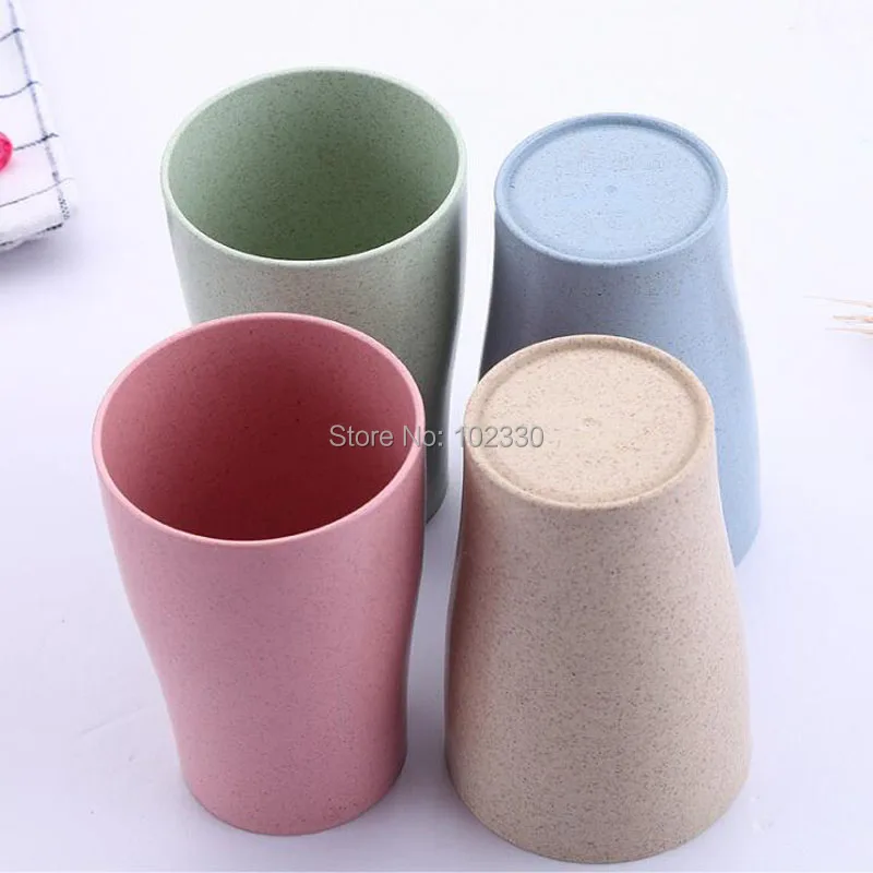 50 Sets 4pcs/set Toothbrush Cup Bathroom Tumblers Sets Wheat Straw Drinking Cup Plastic Tea Milk Coffee Cups