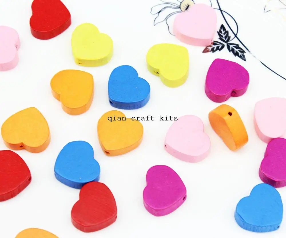 700pcs mix color 17mm Wood Heart Beads Macrame Hemp, colorful painted Wooden Beading craft kits