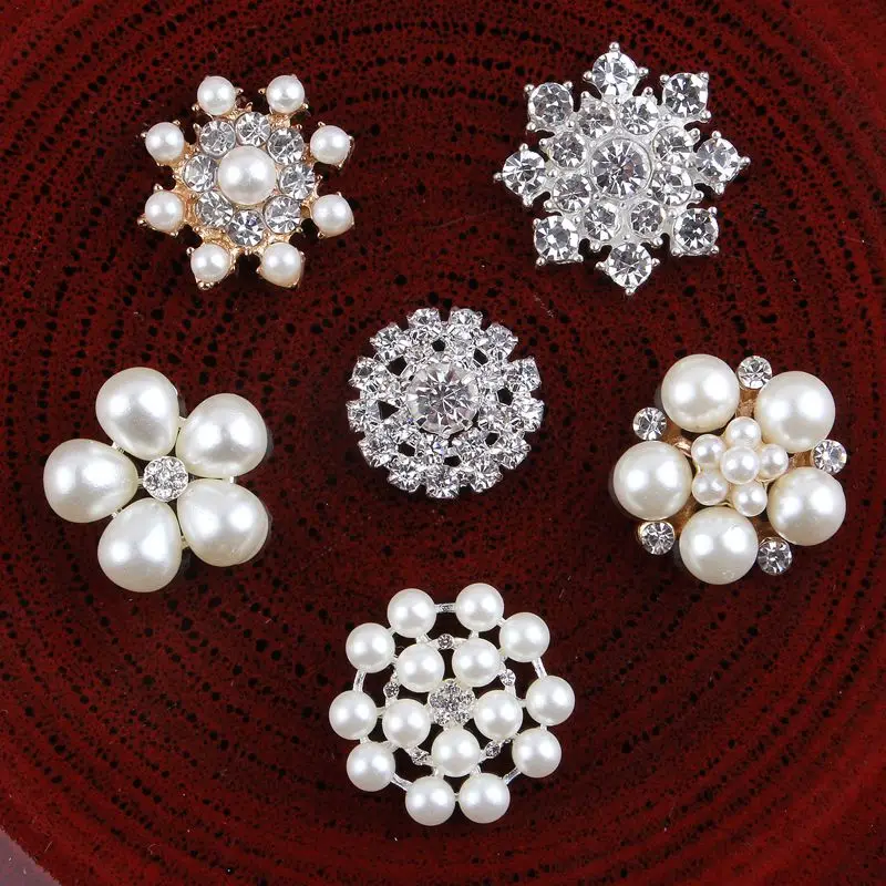 

120pcs/lot 6styles Clear Alloy Crystal Flatback Buttons for Baby Girls Hair Accessories/Ornaments Bling Metal Rhinestone Buttons