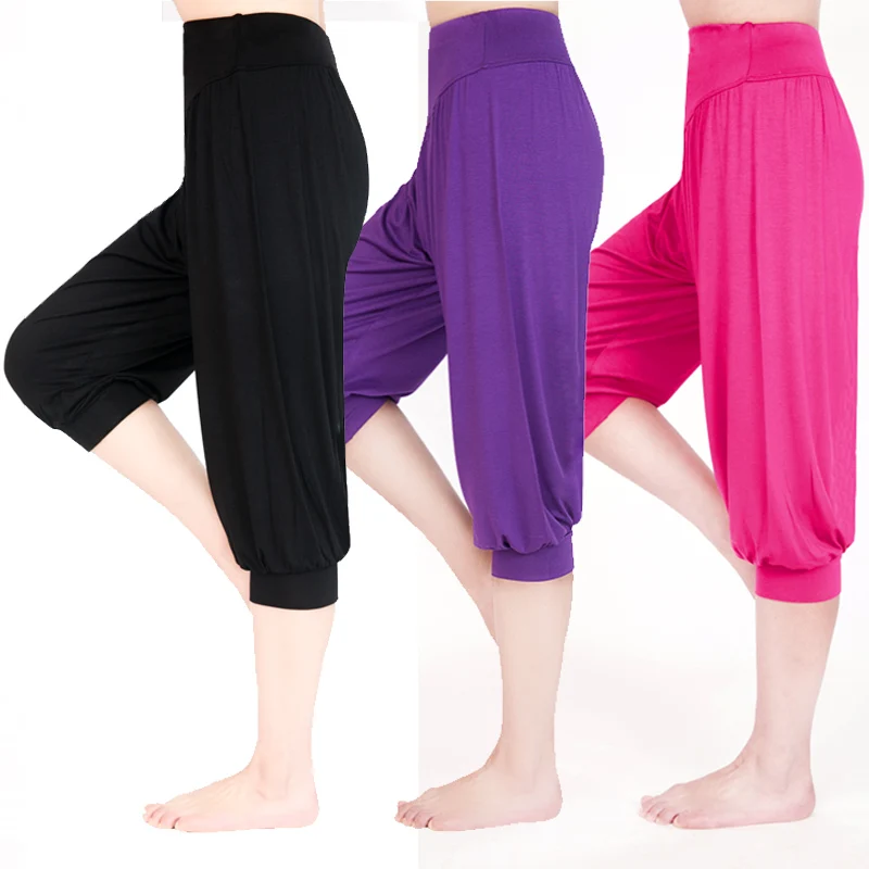 Calça feminina plus size para yoga, calça legging esportiva colorida bloomers dança yoga taichi