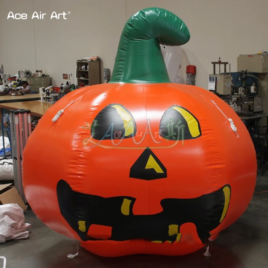 3m H Halloween Inflatable Pumpkin Model Giant Lantern Yellow Pumpkin Mockup with Big Mouth for Event Decoration