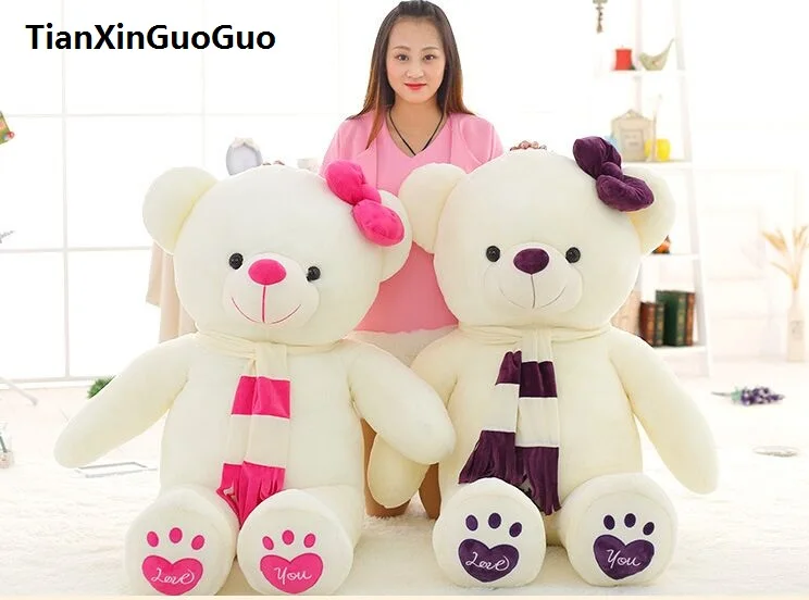 fillings toy love you bear plush toy huge 120cm white teddy Bear,scarf bear doll soft throw pillow birthday gift b1029