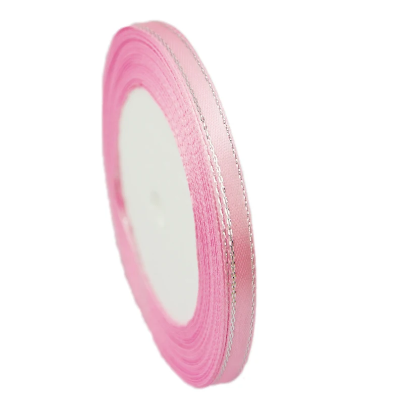 Cinta de satén con bordes plateados, cintas de embalaje de regalo de alta calidad, 6mm, 25 yardas/rollo