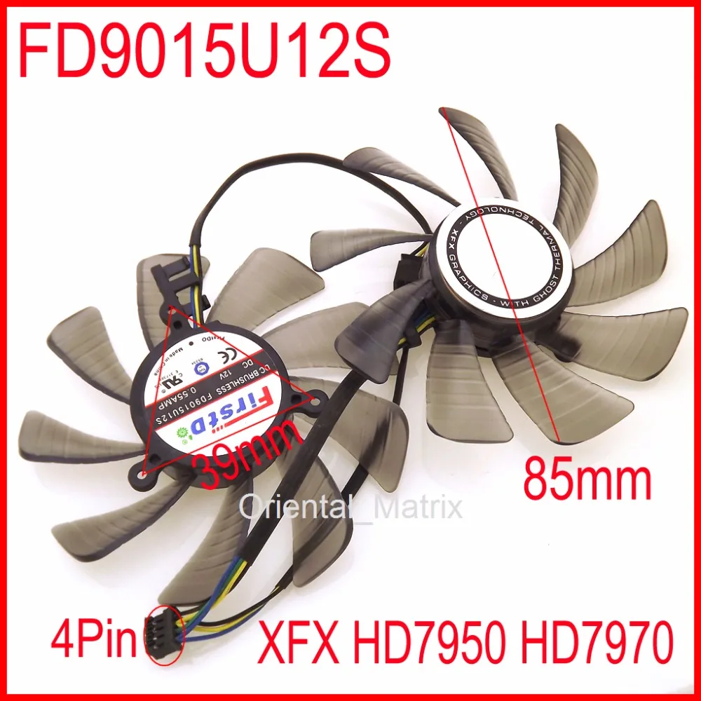 2pcs/lot FD9015U12S 12V 0.55A 85mm 39x39x39mm For XFX HD7950 HD7970 XFX FX-797G-TDF Graphics Card Fan 4Pin