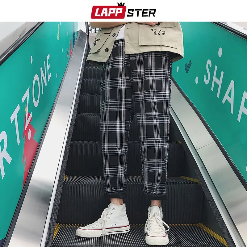 LAPPSTER Streetwear Yellow Plaid Pants Men Joggers 2023 Man Casual Straight Harem Pants Men Korean Hip Hop Track Pants Plus Size