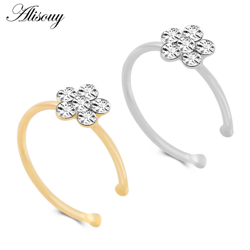 Alisouy 1 قطعة ثقب الأنف الدائري الهندي زهرة الأنف مسمار هوب الحاجز الفرس ثقب الأنف كليب خواتم مجوهرات للجسم #5