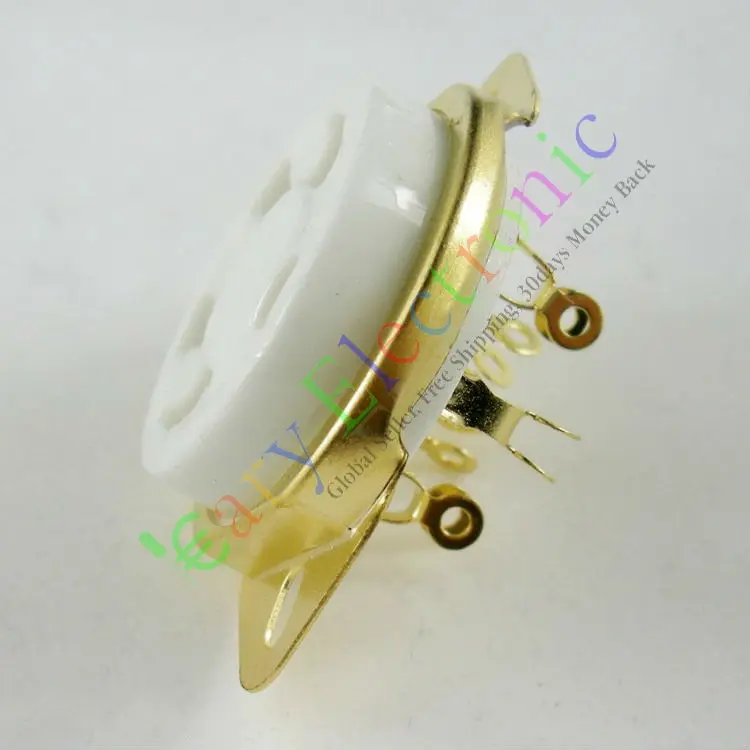 Wholesale and retail 20pc Gilded 5pin Ceramic vacuum tube sockets gold valve base For 807 FU7 27 24 37 free shipping