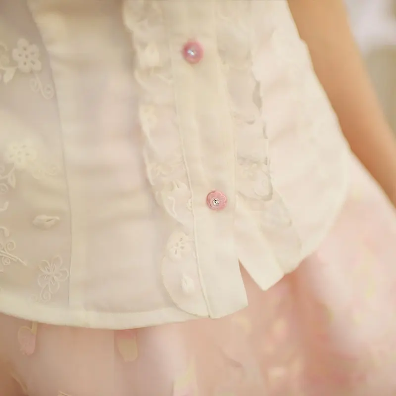 Princess sweet lolita shirt  candy rain original sweet embroidered chiffon shirt skirt suit notes female C16AB6043