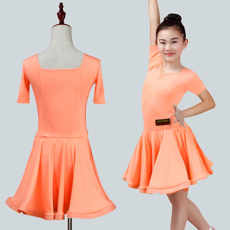 Latin Dance Dress Girls Ballroom Skirt Dress Girls Performance Satin Long Sleeve Dance Skirt Costume Competition Dancewear