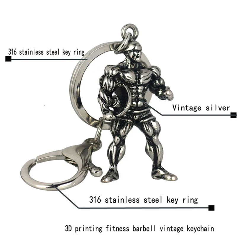 Strong Man Barbell Keychain Fitness Bodybuilding Key Chains For Car Wallet Keys Ring Sports Men Hip Hop Jewelry Gym Gift J167