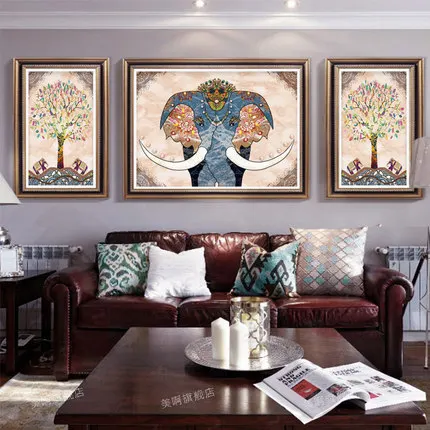 

European-style Lucky Home Living Room Restaurant Diamond Painting Full Drill Exotic Style Elephant 5D Triptych Diamond Embroide