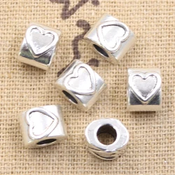 15pcs 10x8x8mm Heart 4.5mm Big Hole Antique Silver Color Beads Charms Fits Diy Charms Bracelet Jewelry Beads DIY Making fit