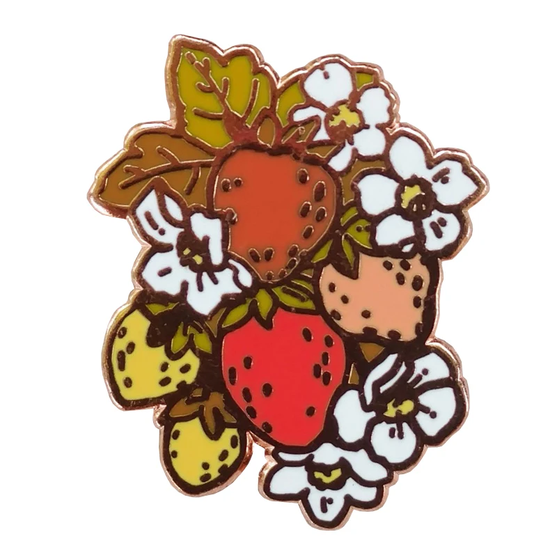

Kitsch strawberry enamel pin sweet fruit brooch flower leaves badge spring jewelry women gift