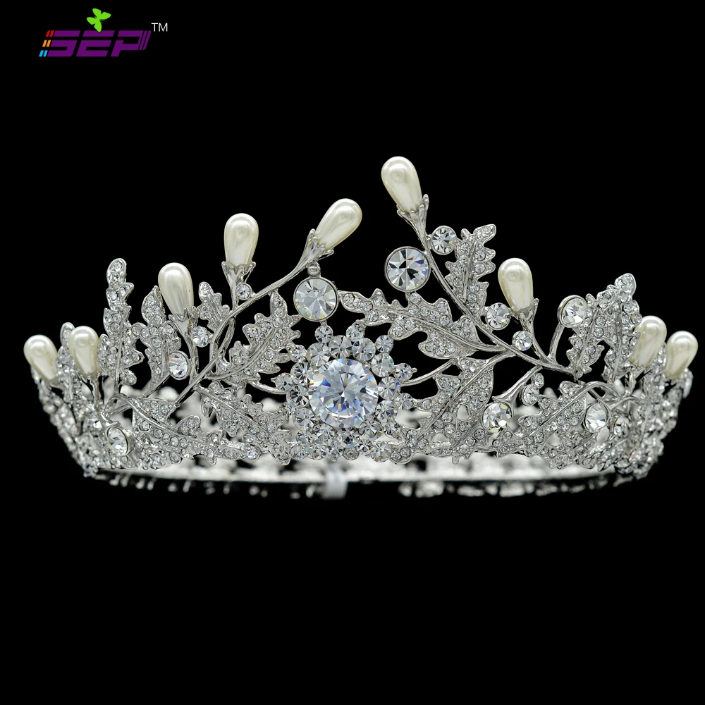 

Austrian Crystal Pearl Full Round Tiara Crown Royal Wedding Bridal Hair Jewelry Accessories SHA8720