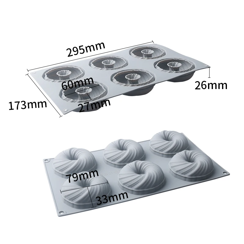 SHENHONG Amazing 6 Holes Swirl Cake Mold For Baking Dessert Art Mousse Silicone 3D Mould Silikonowe Moule Pastry Pan