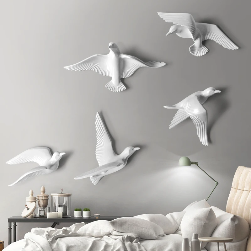 

5PCS Europe Wall Hanging Birds 3D Stereo Wall Sticker Resin Ornaments Home Livingroom TV Background Wall Mural Decoration Crafts