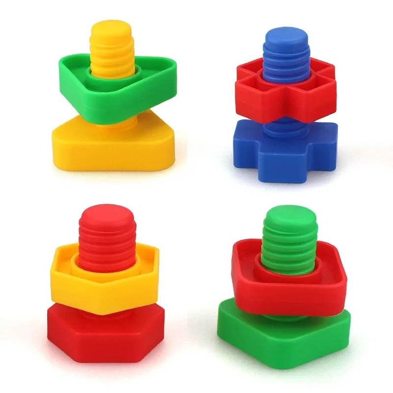 Juego de 5 bloques de construcción de tornillos para niños, inserto de plástico, forma de tuerca, juguetes educativos, modelos a escala montessori