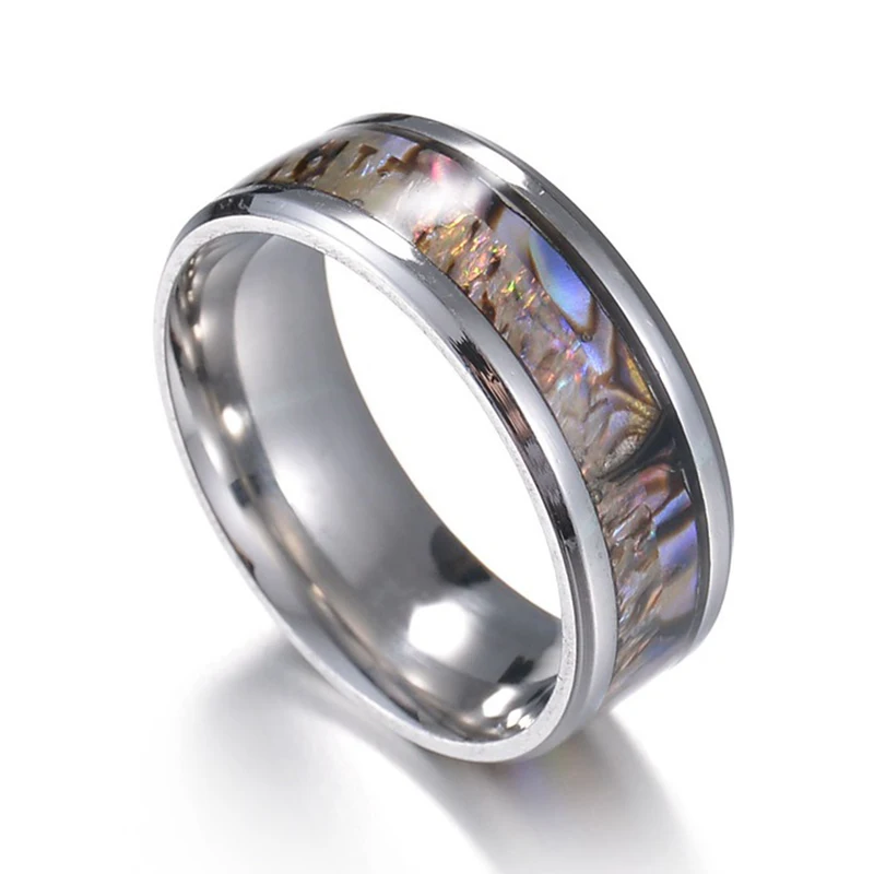 Trendy Purple Stainless Steel Rings for Women Men Fashion Imitation Shell Wedding Engagement Jewelry Accessories Gift Width 8mm