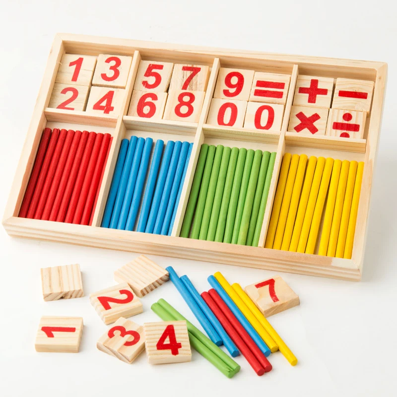 Montessori Wooden Number Math Game Sticks Box Educational Toy Puzzle Teaching Aids Set Materials