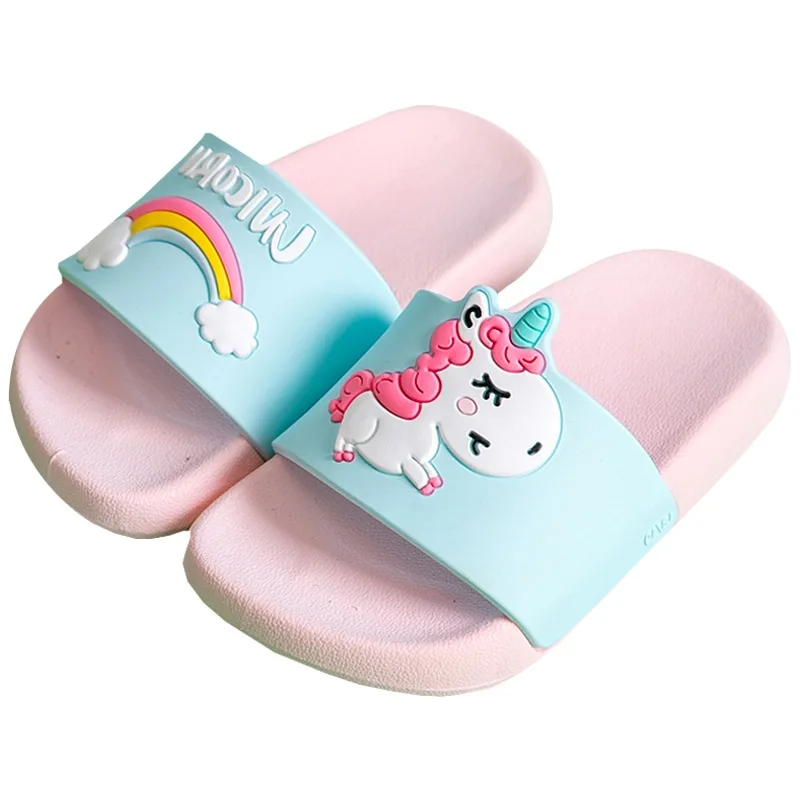 Zapatillas de unicornio para niño y niña, zapatos de arcoíris, Animal de verano, interior, bebé, PVC, dibujos animados, 2019