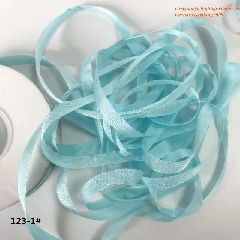 7mm 10mts to 50mts per card 100% pure natural silk satin  taffeta ribbon solid color for embroidery designs,free shipping