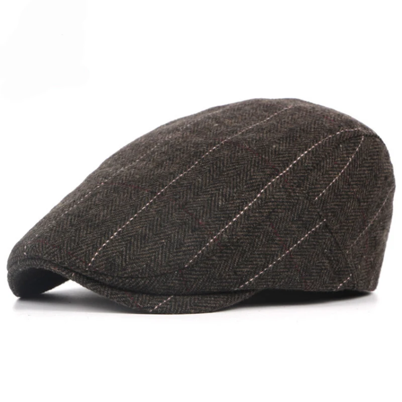 HT1329 Berets for Men Autumn Winter Men Cap Wool Beret Hat Retro Plaid Advanced Flat Cap Classic Vintage Striped Beret Cap