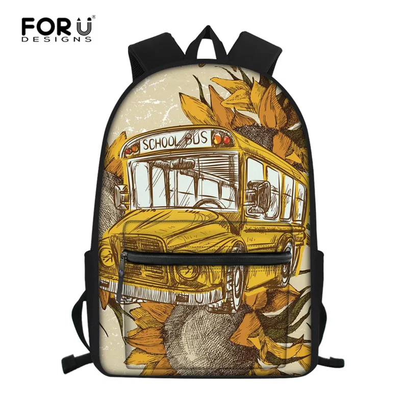 

FORUDESIGNS School Bags for Kids Girls Schoolbag School Bus Print Children School Backpack Girl Bag mochila infantil