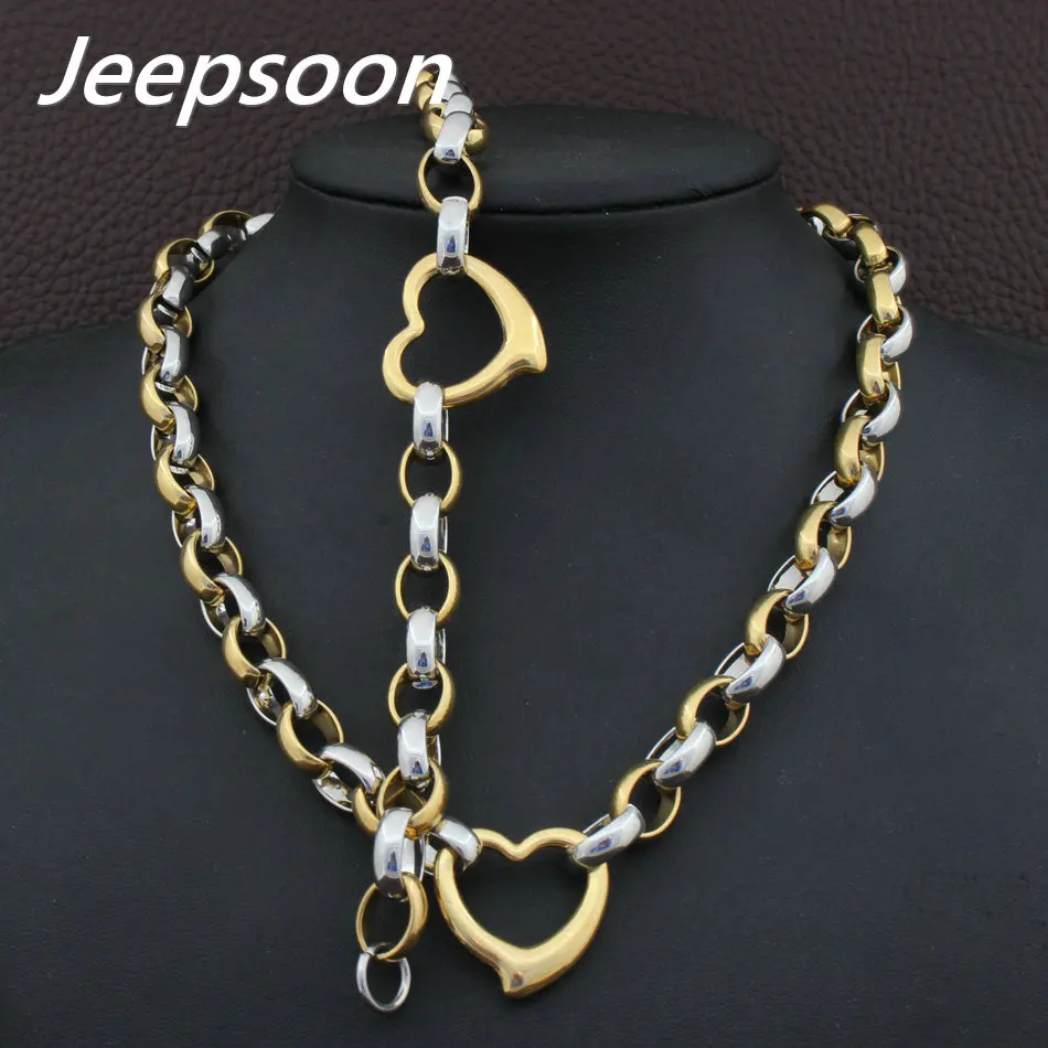 Fashion Stainless Steel Vintage Jewelry Love Heart Silver And Gold Color Bracelet Necklace Sets For Woman Girls SGEAAZCF