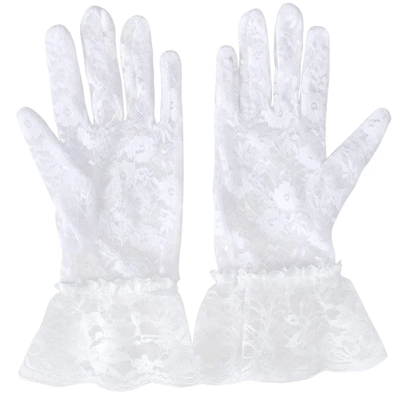 Vrouwen Vintage Sheer Korte Kanten Handschoenen Derby Thee Party Pols Lengte Bloemen Handschoenen Voor Diner Fancy Kostuum Accessoires Handschoenen