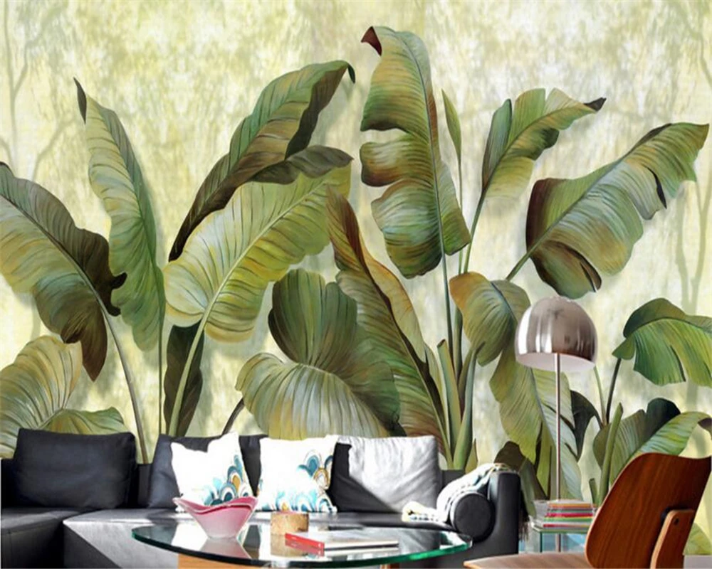 

Beibehang Custom wallpaper living room bedroom mural beautiful dream green banana leaf painting background wall 3d wallpaper