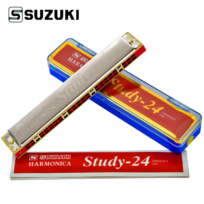 Suzuki 24 hole Harmonica key of C Tremolo Folk Master Harmonica 24 Hole Beginner Playing Polyphonic Tone