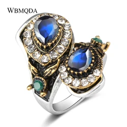 Kinel Vintage Blue Ring For Women Antique Gold Fashion Crystal Flower Engagement Wedding Rings Turkish Jewelry Wholesale