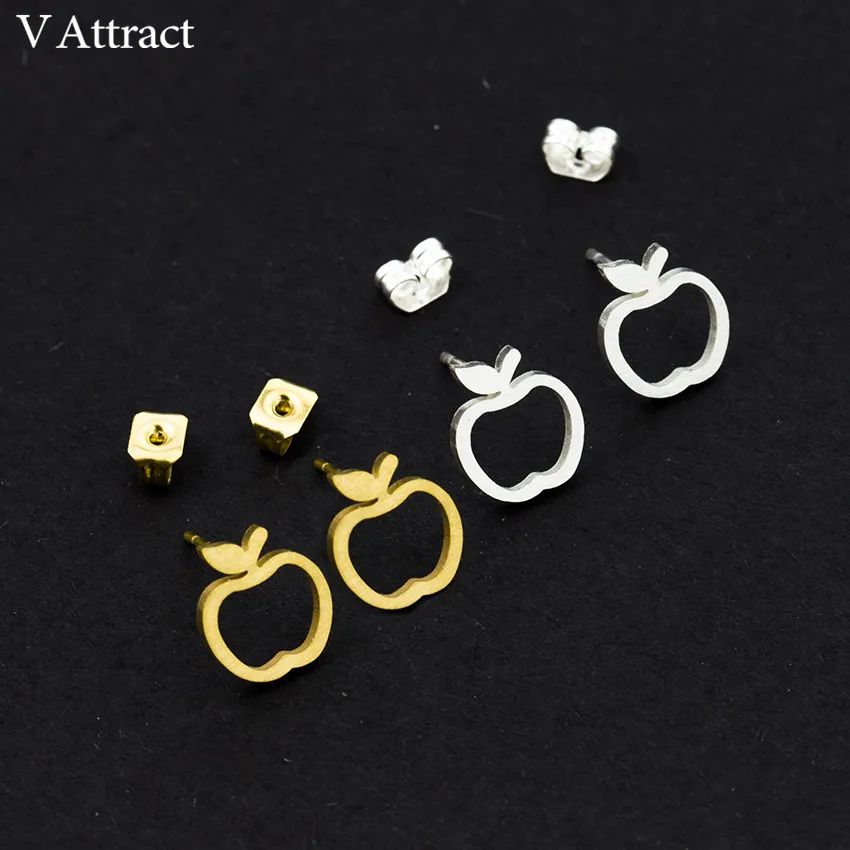 V Attract Teacher Apple Stud Earring Stainless Steel Women Classic Pendientes  Korean Jewelry Best Friend  Gift