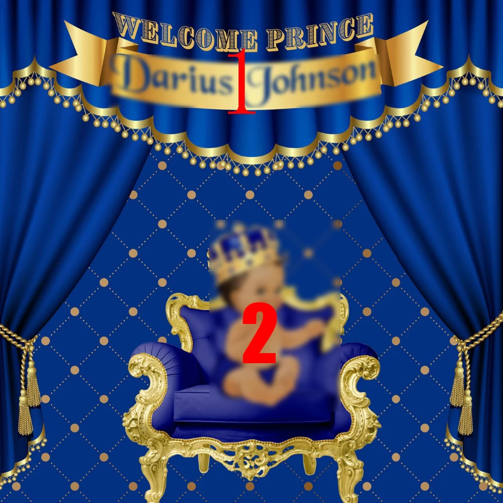 custom Royal Blue Baby Prince Curtains backdrops  High quality Computer print party background