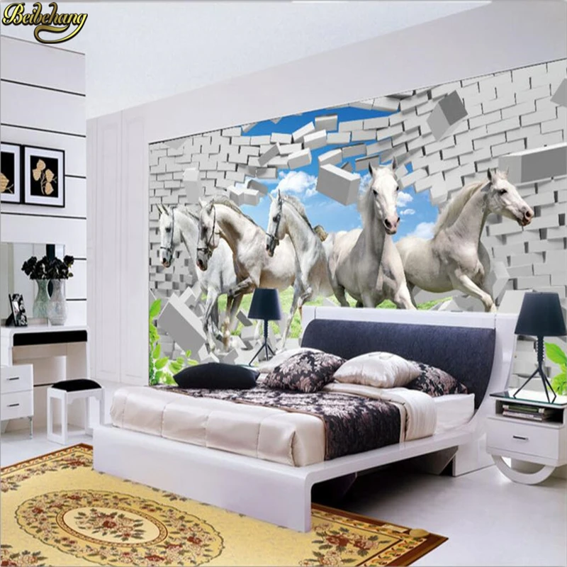 beibehang White Horse 3D Fashion Stereo Landscape TV Wall Background Custom Photo Wallpaper Large Mural papel de parede