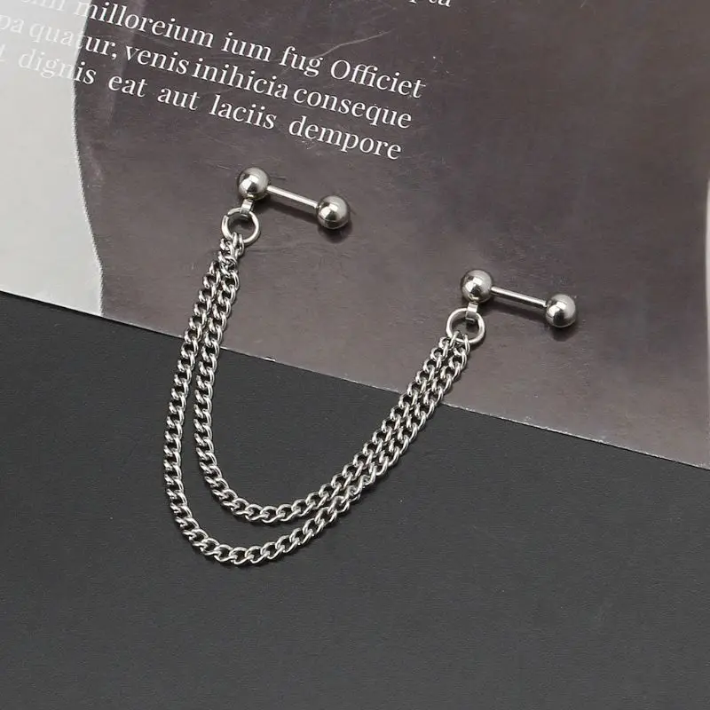 Double Chain Piercing Earring Punk Ball Cartilage Ear Cuff Wrap Hip Hop Dangle Chain Drop Earring Unisex Gift