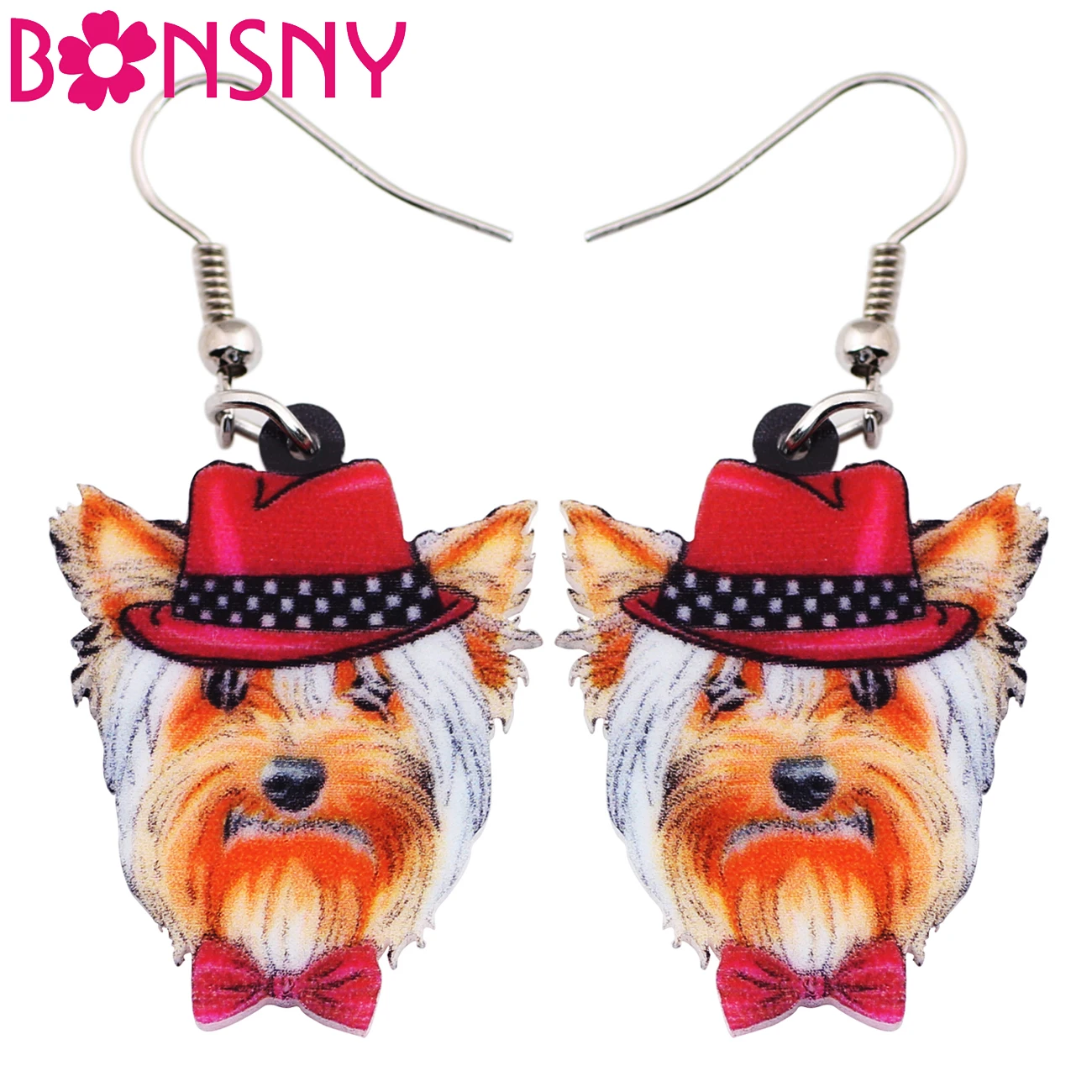 Bonsny Acrylic Drop Dangle Long Yorkie Yorshire Terrier Dog Earrings For Women Newest Fashion Girl Accessories Animal Jewelry