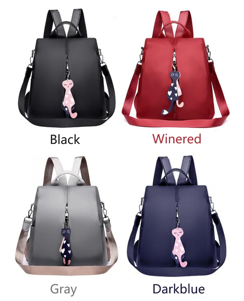 Yogodlns Frauen Rucksack Neue Mode Oxford Tasche Einfarbig Reise Rucksack Damen Kleinen Rucksack Mit Katze Anhänger – Detail 4