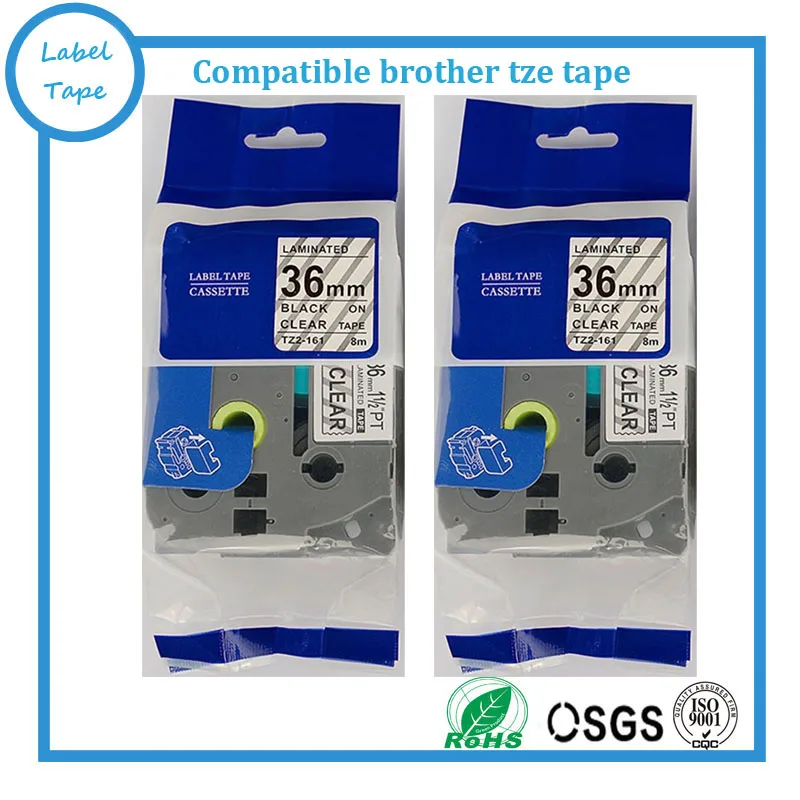 2pk/lot TZe161 tze Label Tape Compatible Brother Tze-161 TZ-161 TZ161 Black on Clear (1.4