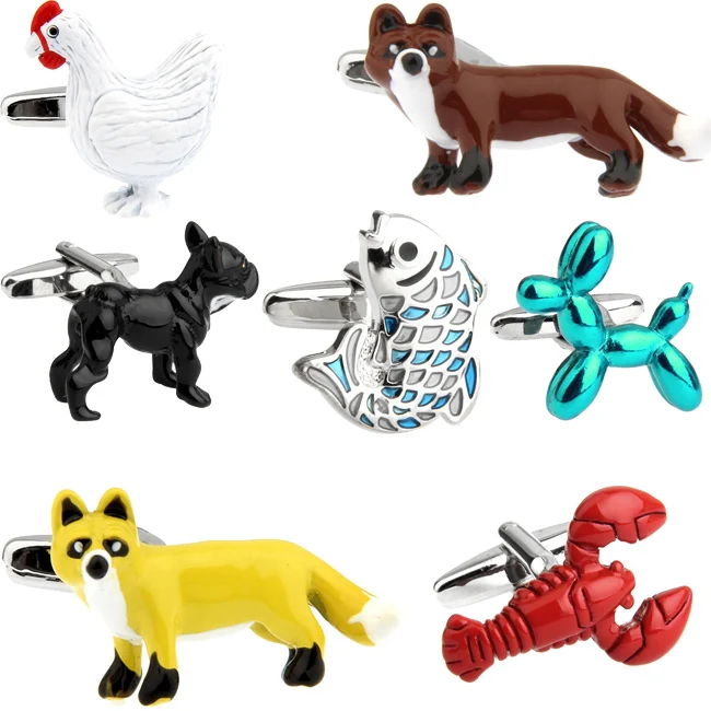 iGame New Arrival Animal Cufflinks Novelty Black Dog Fox Fish Hen Bear Design Gift For Men Cuff Links Wholesale&retail