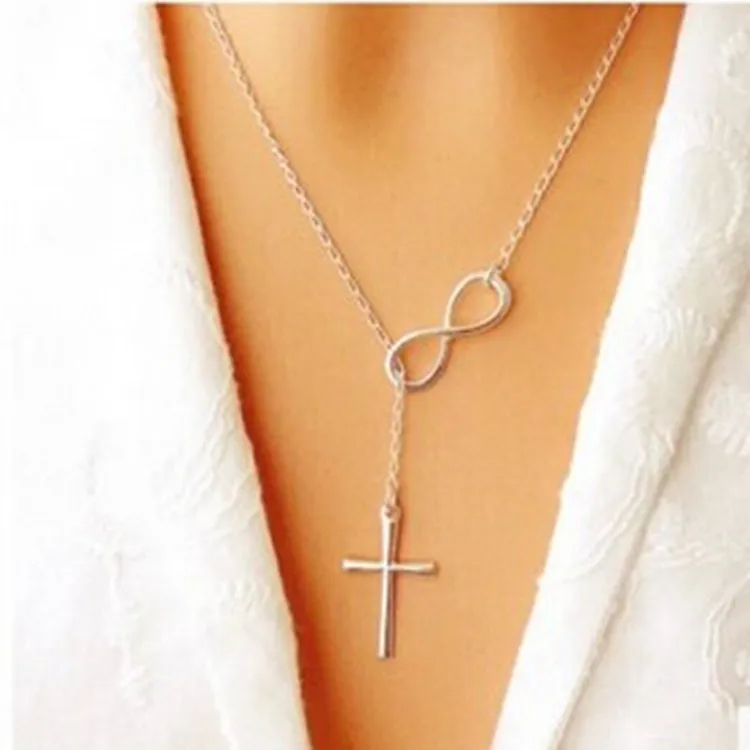 2021 Word Girl Fashion New Necklace Simple Lucky Number 8 Cross Pendant Wild Necklace Women Manufacturer Wholesale Sales