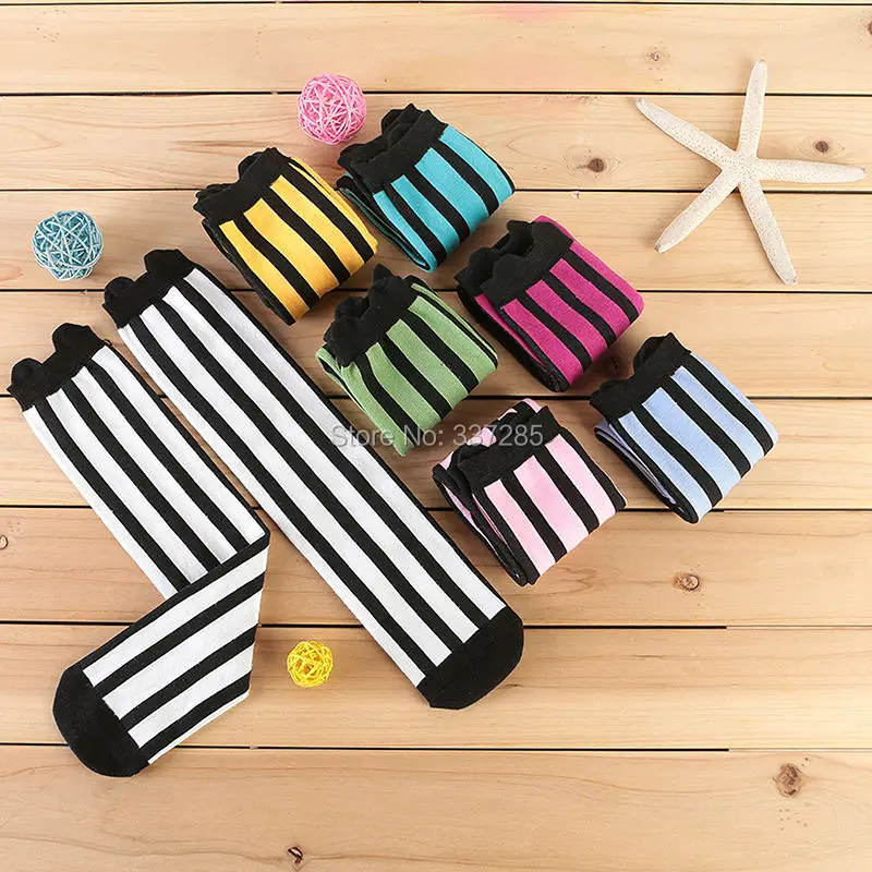 Cute baby girls cotton Baseball socks for kids children boys stripe High over Knee warm socks lovely new long leg ankle  socks